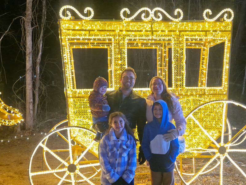 Family at a holiday light display